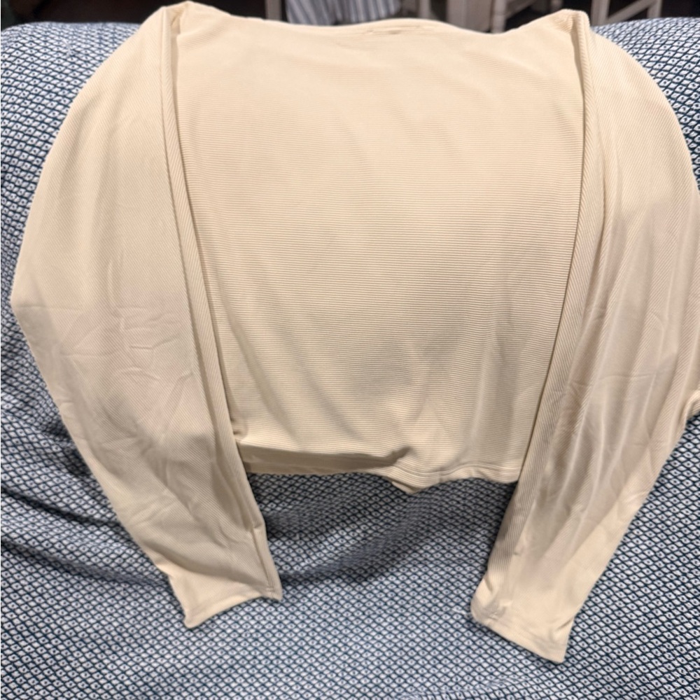 Fashion Brand Company Cream Long Sleeve Ribbed Top
